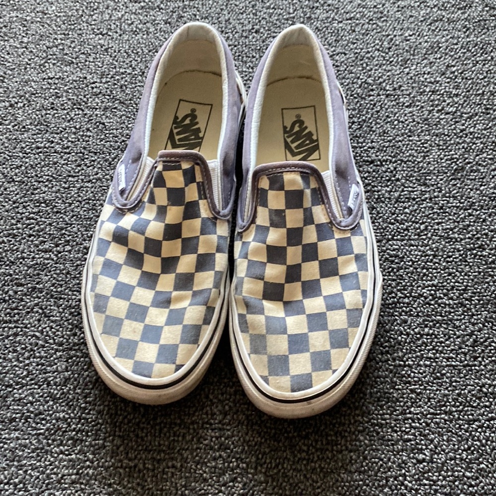 Blue checkered men’s and women’s slip on vans sneakers size 6.5/8 good condition